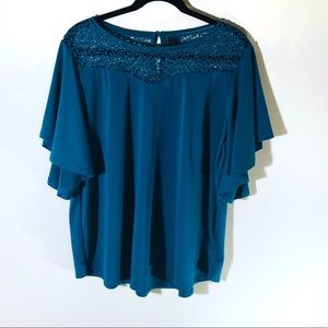 SOLD Worthington Green Embroidered Bell Sleeve 1X